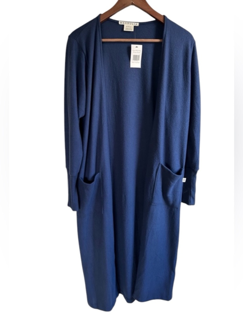▶️ Long Cardigan Duster Womens XS Blue Open Front Lightweight Soft Pockets NWT